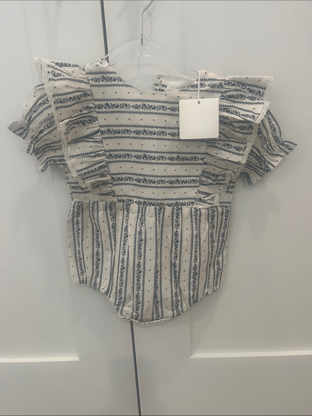 Ruffle Sleeve Striped Peplum Top - Cream and Navy